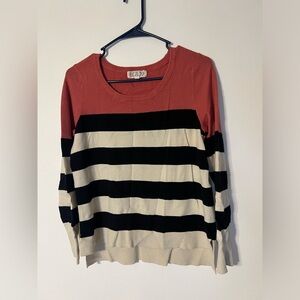 Pink Rose Women’s Sweater, Pink, White & Black Striped, Cotton, Size Medium